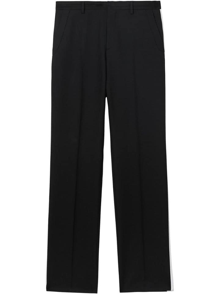 Burberry Stripe Detail Wool Twill Tailored Trousers - Black