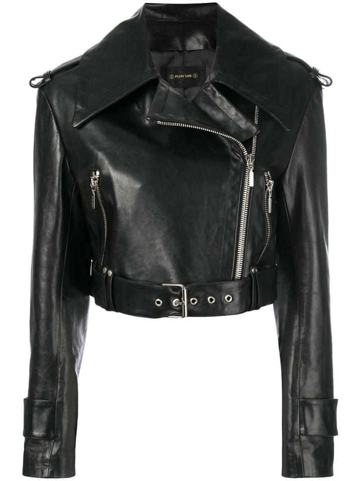 Plein Sud Cropped Biker Jacket - Black