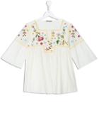 Ermanno Scervino Junior - Embroidered Flower Blouse - Kids - Cotton/viscose/glass - 14 Yrs, Nude/neutrals