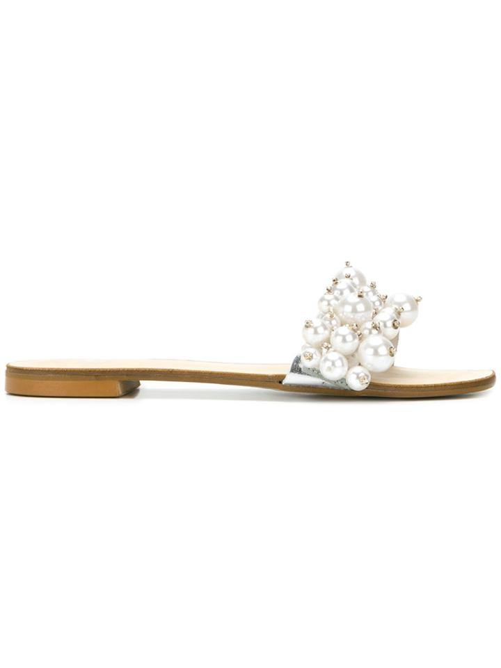 Twin-set Pearl Embellished Slip-on Sandals - Metallic