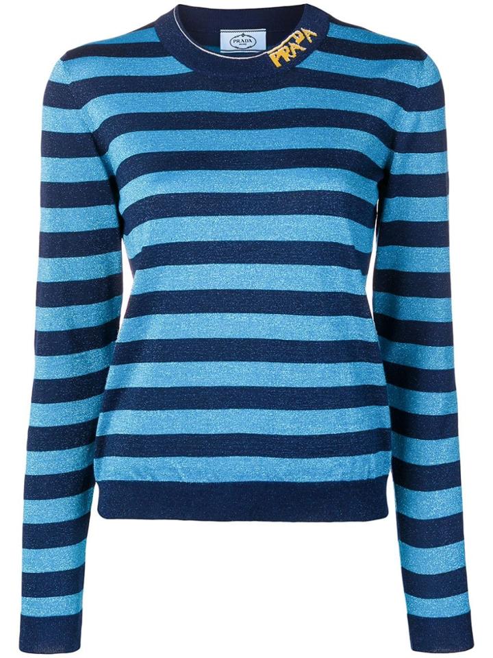 Prada Striped Logo Knit Sweater - Blue