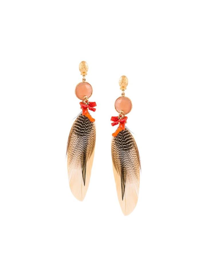 'serti' Feather Earrings, Women's, Metallic, Gas Bijoux