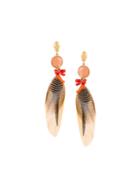 'serti' Feather Earrings, Women's, Metallic, Gas Bijoux