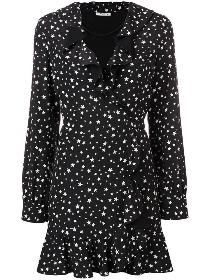 Miu Miu Star Print Ruffle Dress - Black