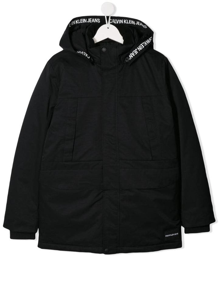 Calvin Klein Kids Hooded Logo Jacket - Black