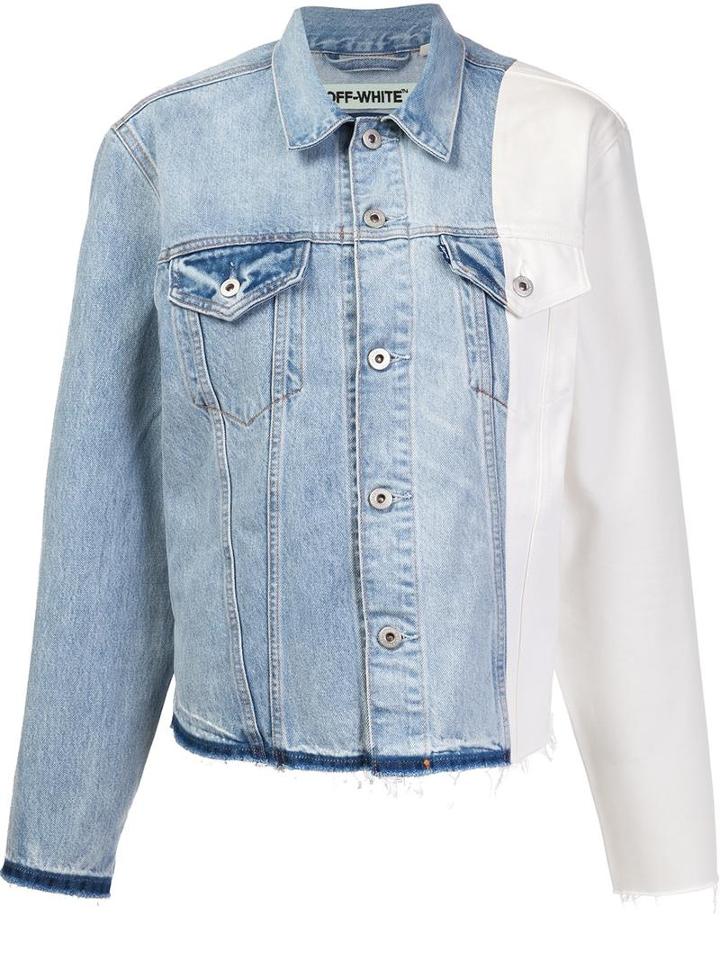 Off-white Colour Block Denim Jacket, Women's, Size: Small, Blue, Cotton