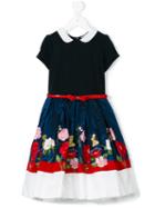 Monnalisa - Floral Embroidered Belted Dress - Kids - Polyamide/polyester/acetate/viscose - 4 Yrs, Blue