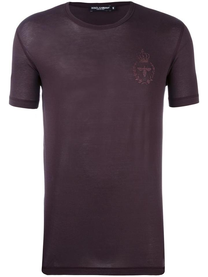 Dolce & Gabbana Bee & Crown Embroidered T-shirt, Men's, Size: 46, Pink/purple, Cotton/silk