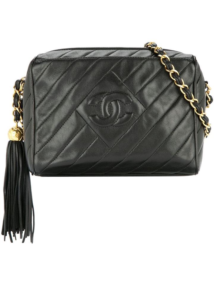Chanel Pre-owned Quilted Fringe Chain Shoulder Bag - Black