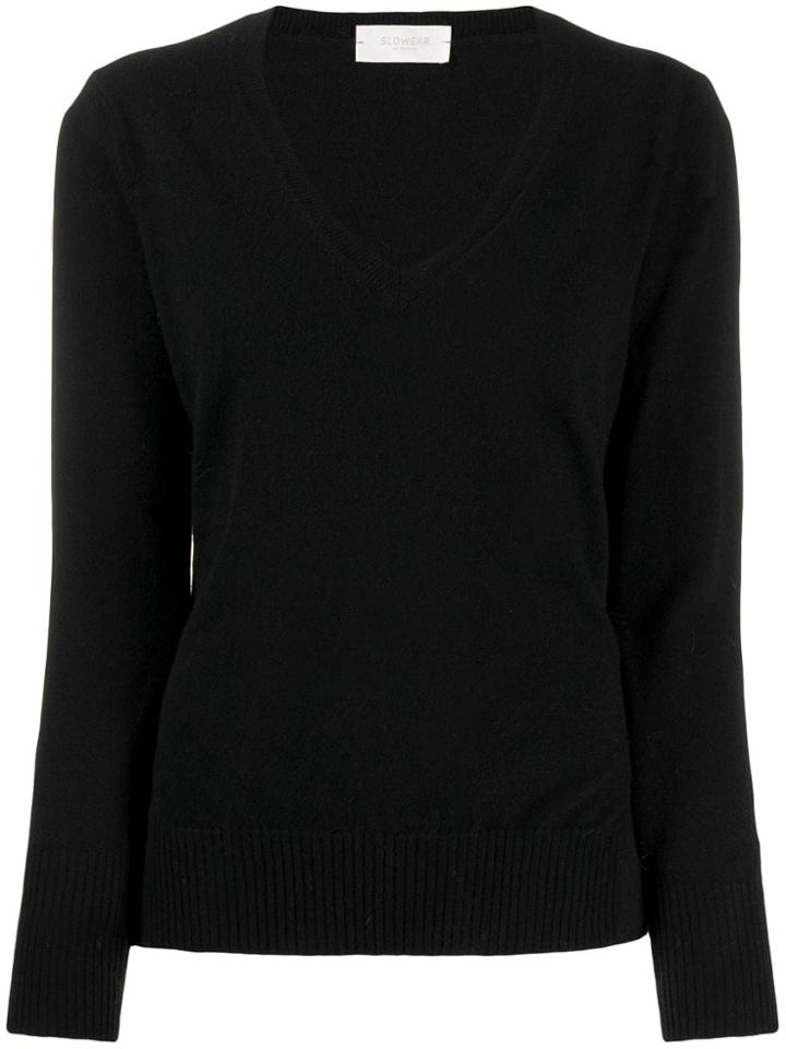 Zanone Fitted V-neck Jumper - Black
