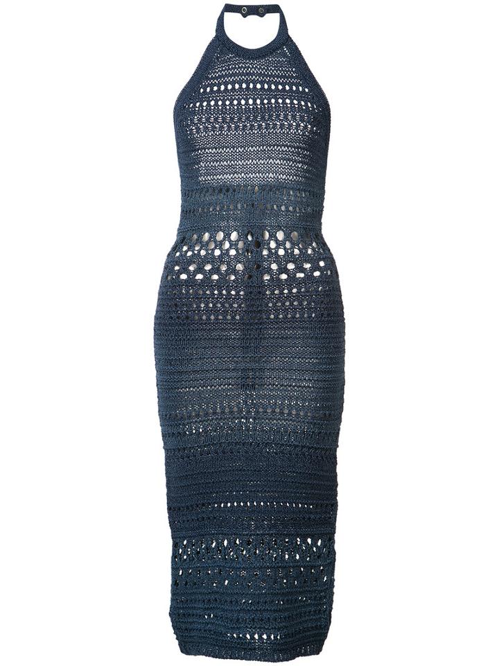 Balmain - Knitted Halter Dress - Women - Cotton/viscose - 42, Blue, Cotton/viscose