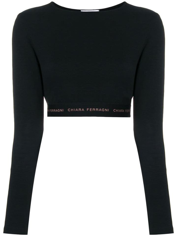 Chiara Ferragni Cropped Logo Waistband Top - Black