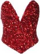 Oscar De La Renta Strapless Sequined Bodice - Red