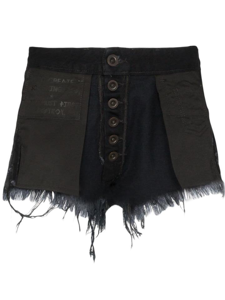 Unravel Project Reverse Distressed Denim Shorts - Black