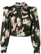 Elisabetta Franchi Flared Floral Printed Blouse - Black