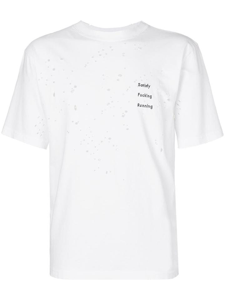 Satisfy Distressed T-shirt With Slogan - White
