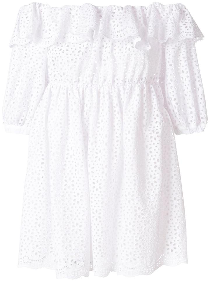 Msgm Eyelet Off Shoulder Dress - White