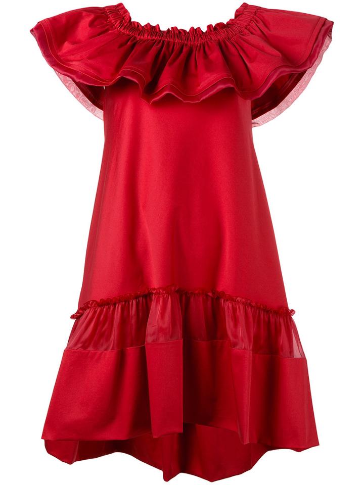 Alberta Ferretti - Off-shoulder Shift Dress - Women - Silk/cotton/other Fibers - 40, Red, Silk/cotton/other Fibers