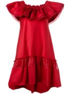 Alberta Ferretti - Off-shoulder Shift Dress - Women - Silk/cotton/other Fibers - 40, Red, Silk/cotton/other Fibers