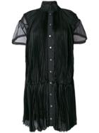 Sacai Pleated And Crochet Detail Dress - Black