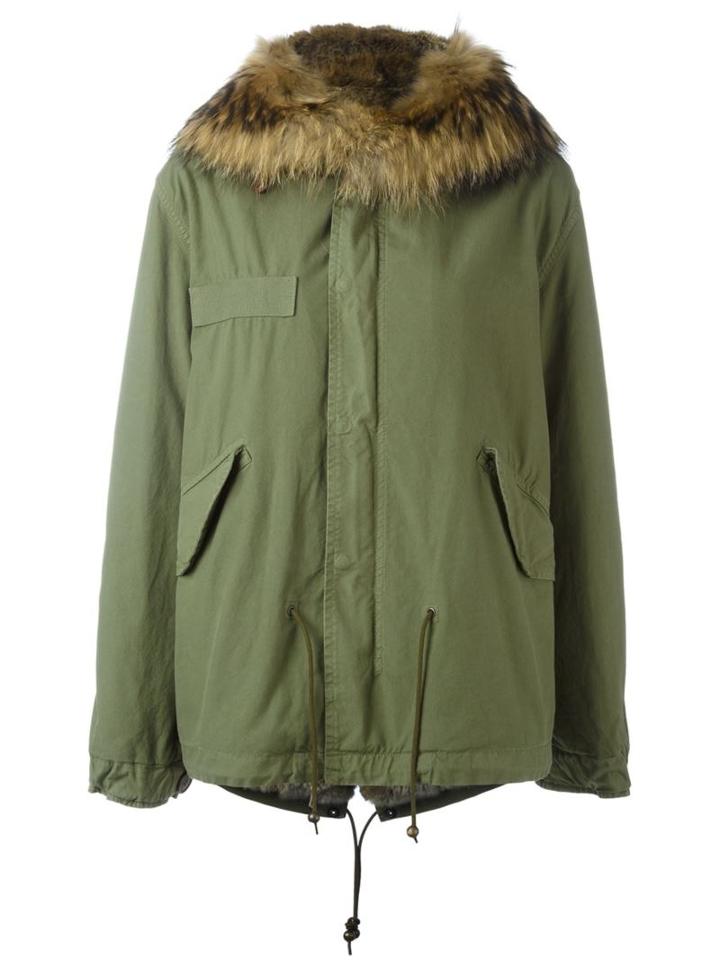 Mr & Mrs Italy Rabbit And Raccoon Fur Lined Jacket, Women's, Size: S, Green, Cotton/lamb Skin/rabbit Fur/racoon Fur