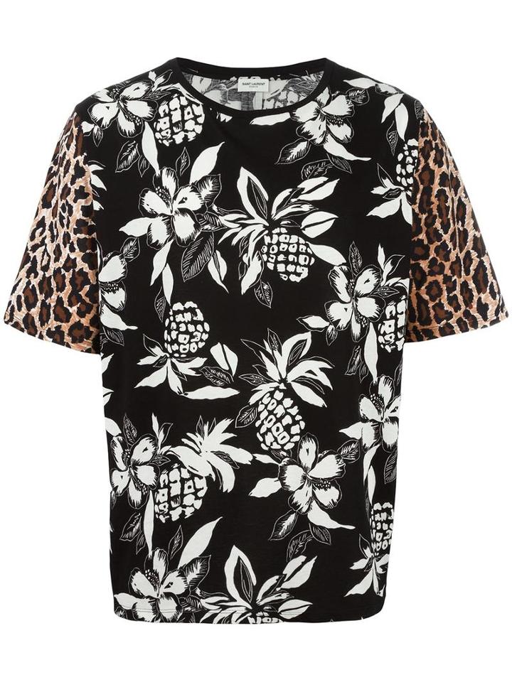 Saint Laurent Contrast Print T-shirt, Men's, Size: Xs, Black, Cotton