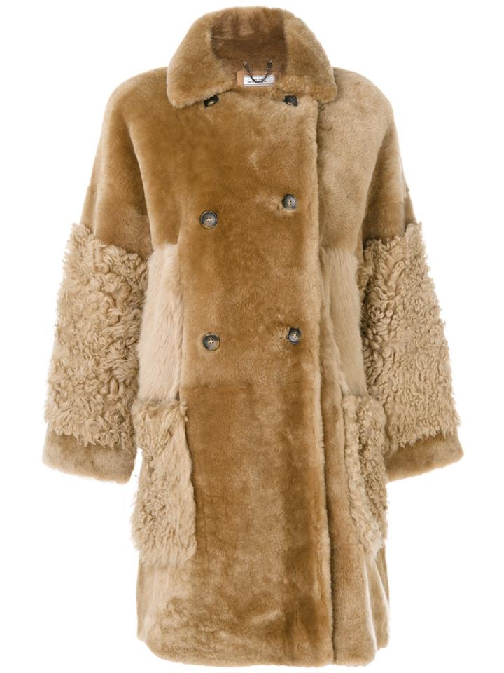 Desa Collection Oversized Fur Coat - Brown