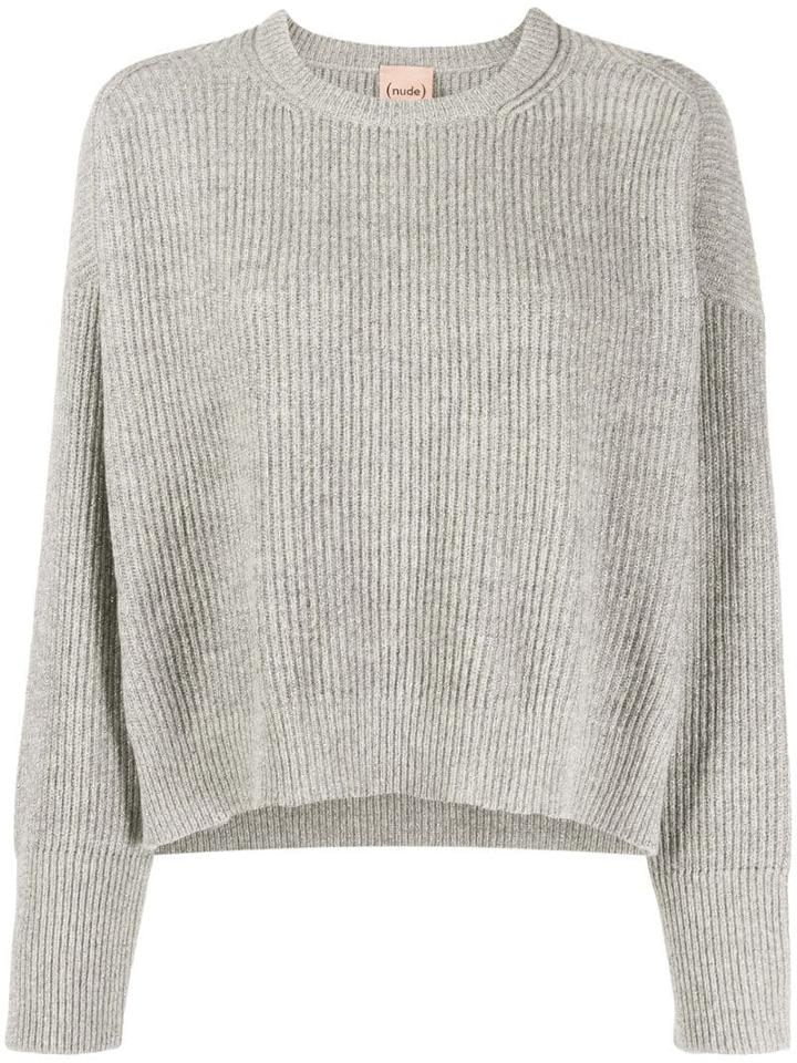 Nude Ribbed Knit Pullover - Grey