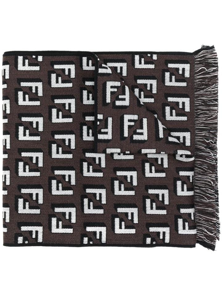 Fendi Ff Motif Knitted Scarf - Brown