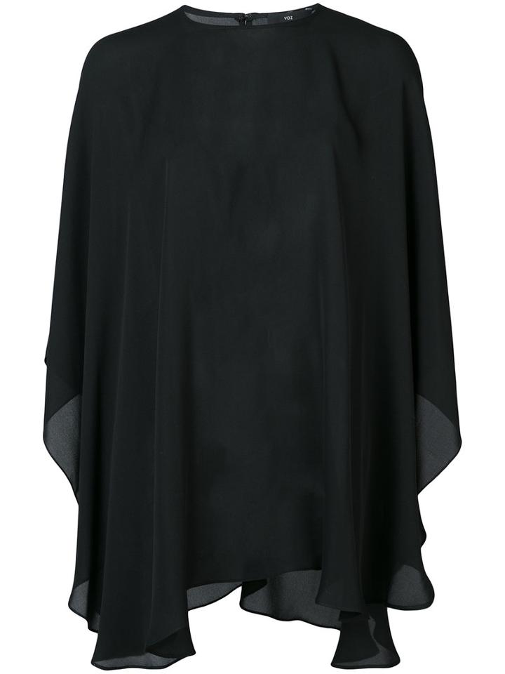 Voz - Chiffon Capelet Blouse - Women - Silk - One Size, Black, Silk
