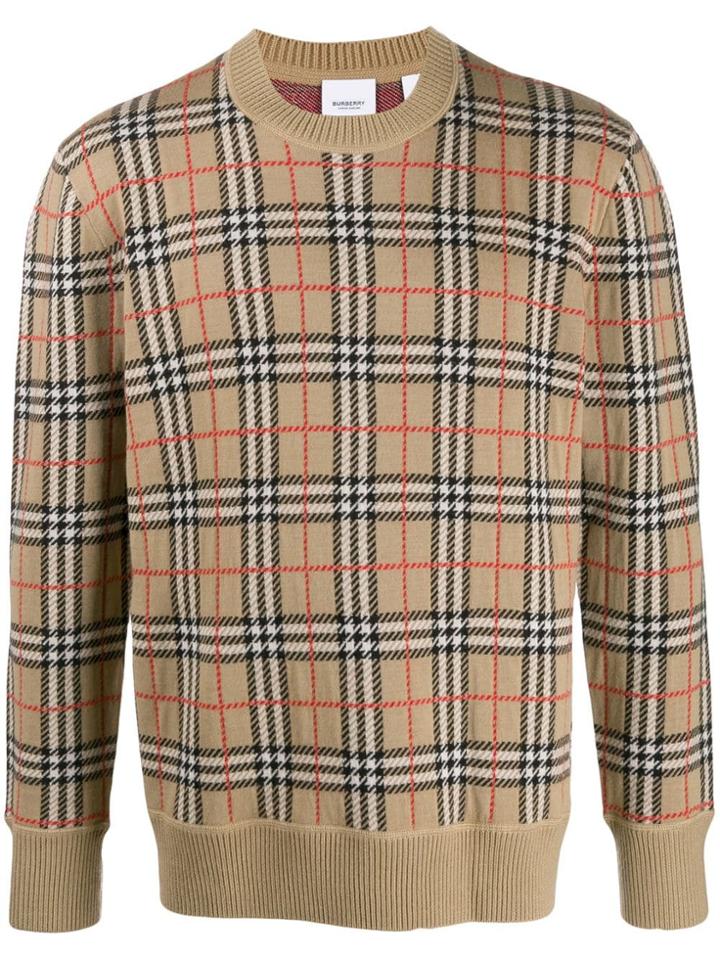 Burberry Checked Jumper - Brown