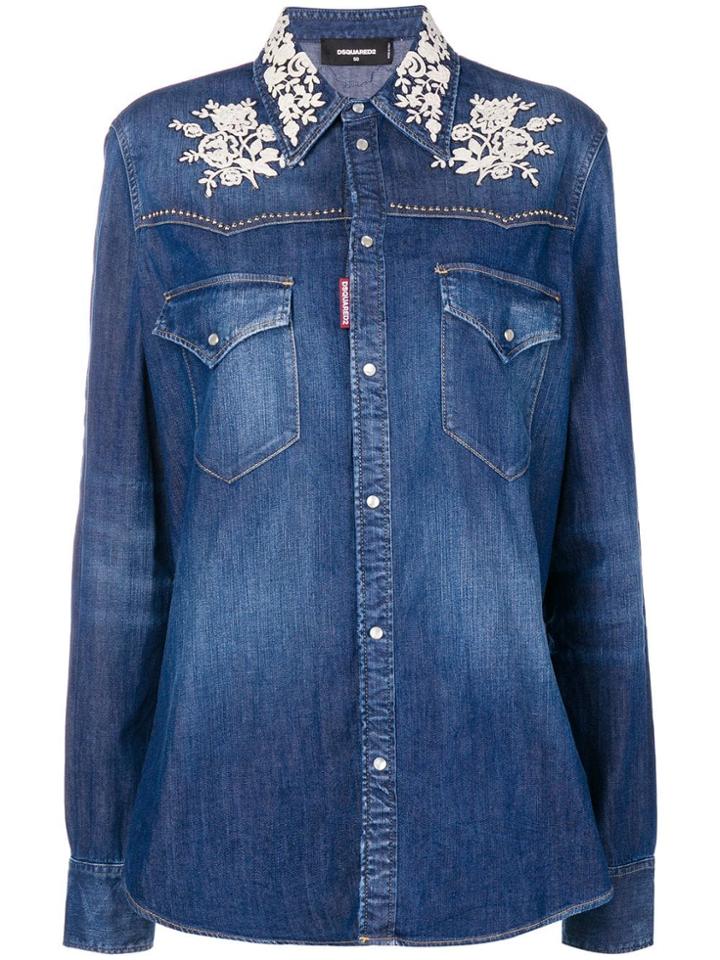 Dsquared2 Lace Appliqué Denim Shirt - Blue