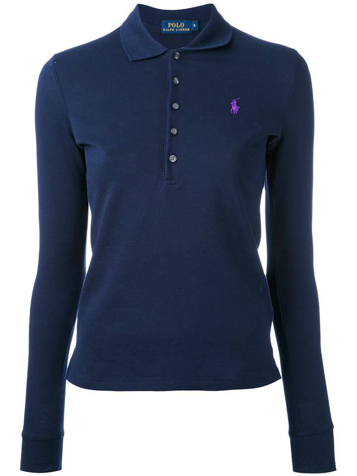 Polo Ralph Lauren - Long Sleeve Polo Shirt - Women - Cotton/spandex/elastane - L, Blue, Cotton/spandex/elastane