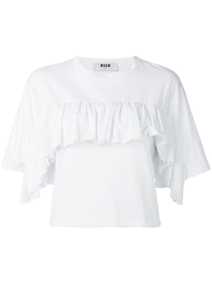 Msgm Ruffle Detail Top, Women's, Size: Small, White, Cotton/polyester