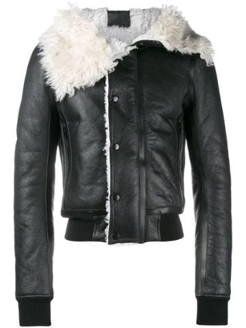 Rick Owens Draped Collar Jacket, Men's, Size: 48, Black, Calf Leather/lamb Skin/virgin Wool