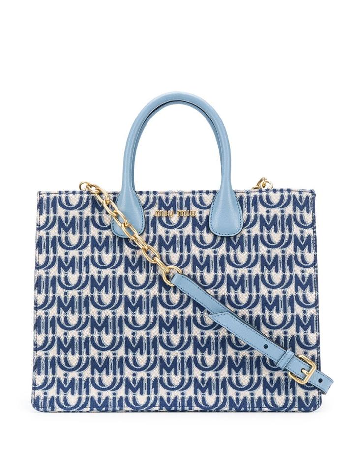 Miu Miu Logo Jacquard Tote - Blue