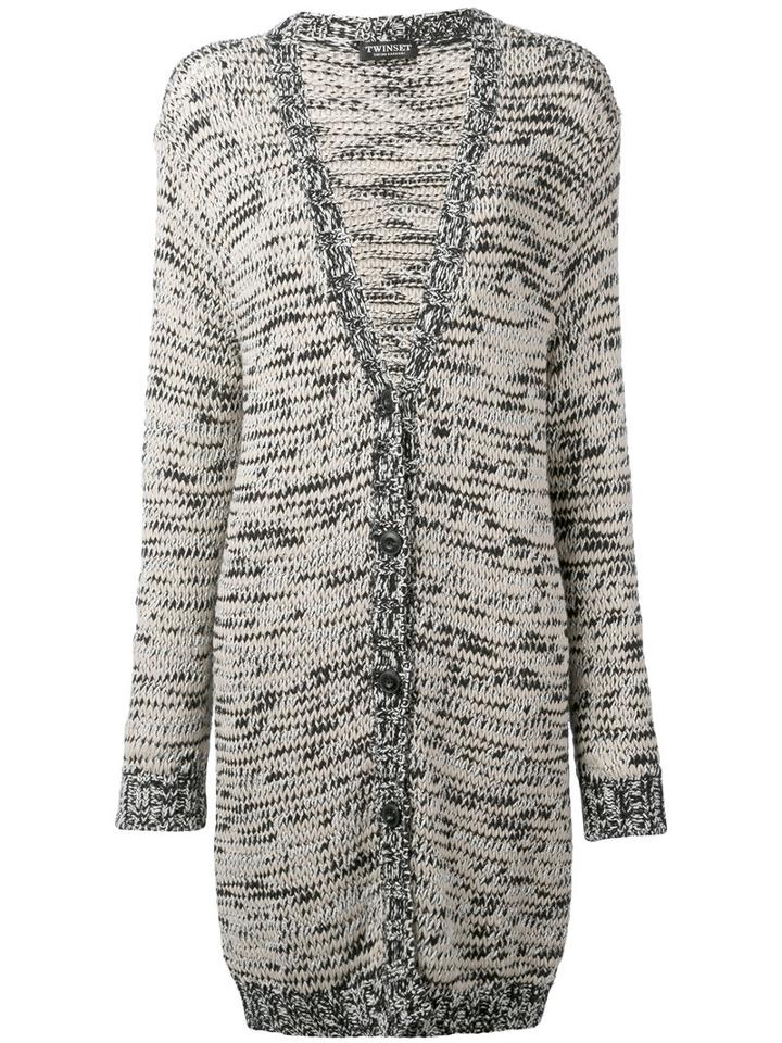 Twin-set - V-neck Long Cardigan - Women - Cotton - L, Black, Cotton