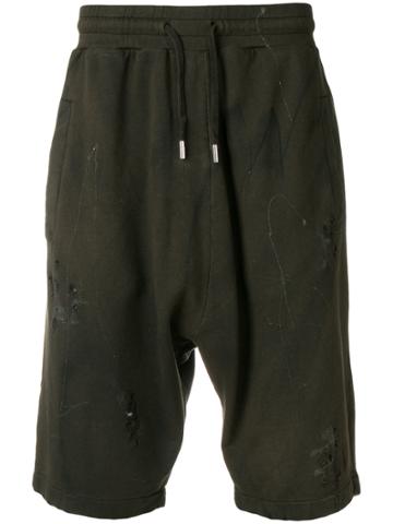 Overcome Distressed Track Shorts - Green