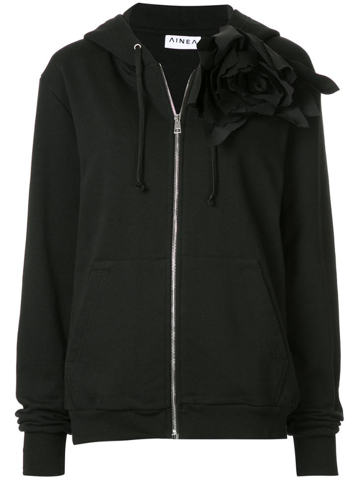 Ainea Floral Applique Zipped Sweater - Black