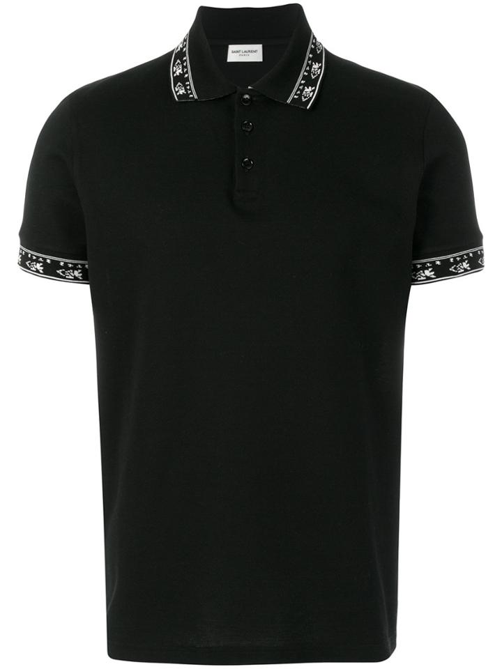 Saint Laurent Contrast Ikat Trim Polo Shirt - Black