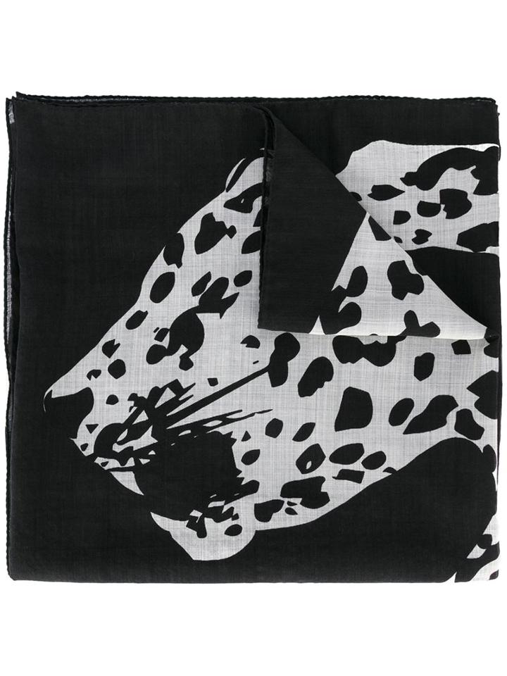 Saint Laurent Leopard Print Scarf, Women's, Black, Wool