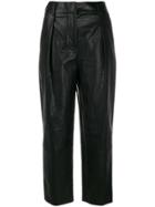 Tela Faux Leather Cropped Trousers - Black