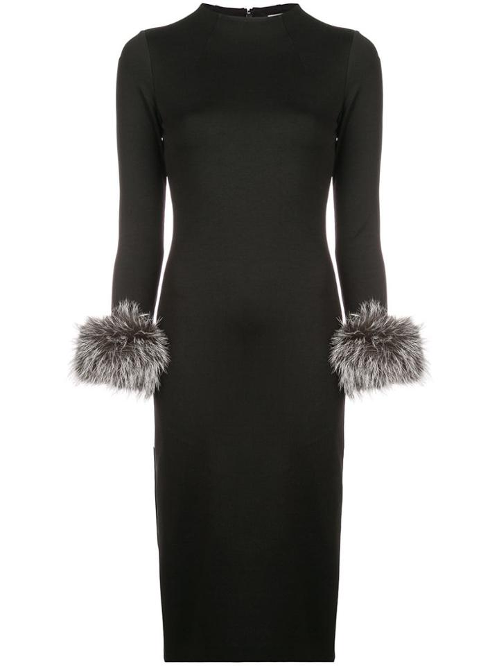 Alice+olivia Delora Fur Cuff Midi Dress - Black
