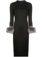 Alice+olivia Delora Fur Cuff Midi Dress - Black