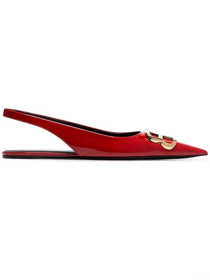 Balenciaga Red Bb Flat Leather Slingback Pumps