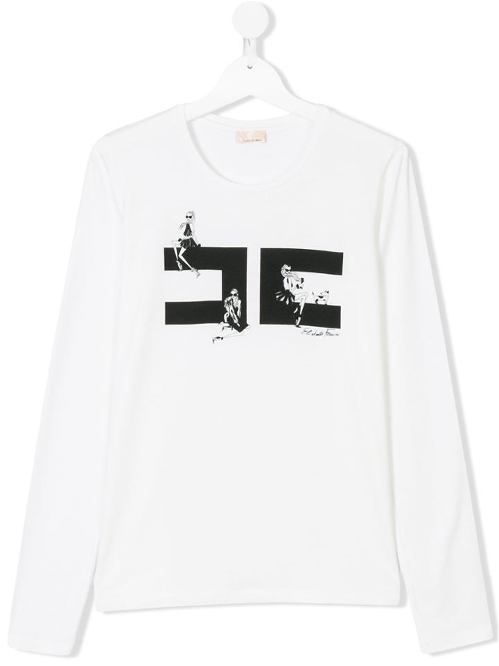 Elisabetta Franchi La Mia Bambina Printed Long Sleeved T-shirt - White