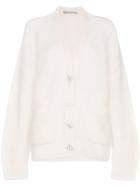 Alessandra Rich Mohair Cardigan With Crystal Button - White