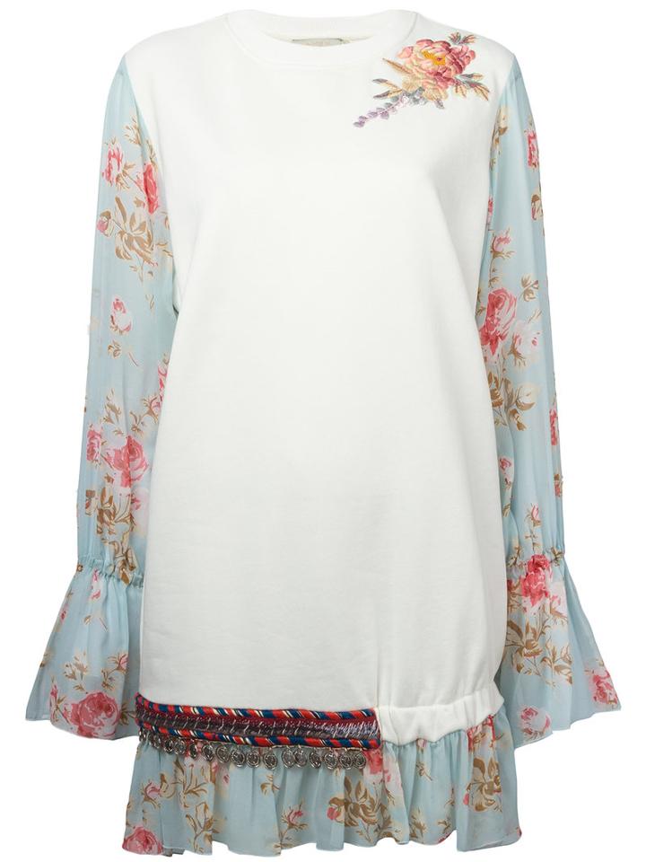 Amen Floral Ruffled Dress, Women's, Size: 42, White, Silk/cotton