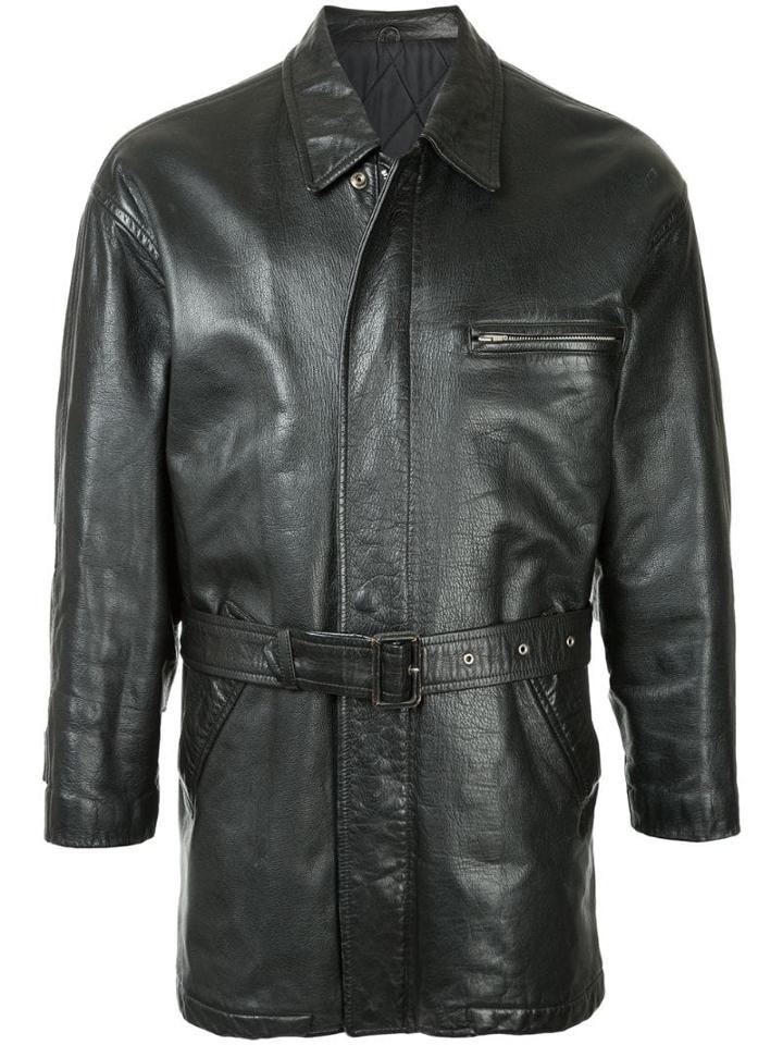 Comme Des Garçons Pre-owned Midi Belted Leather Jacket - Black