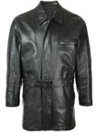 Comme Des Garçons Pre-owned Midi Belted Leather Jacket - Black